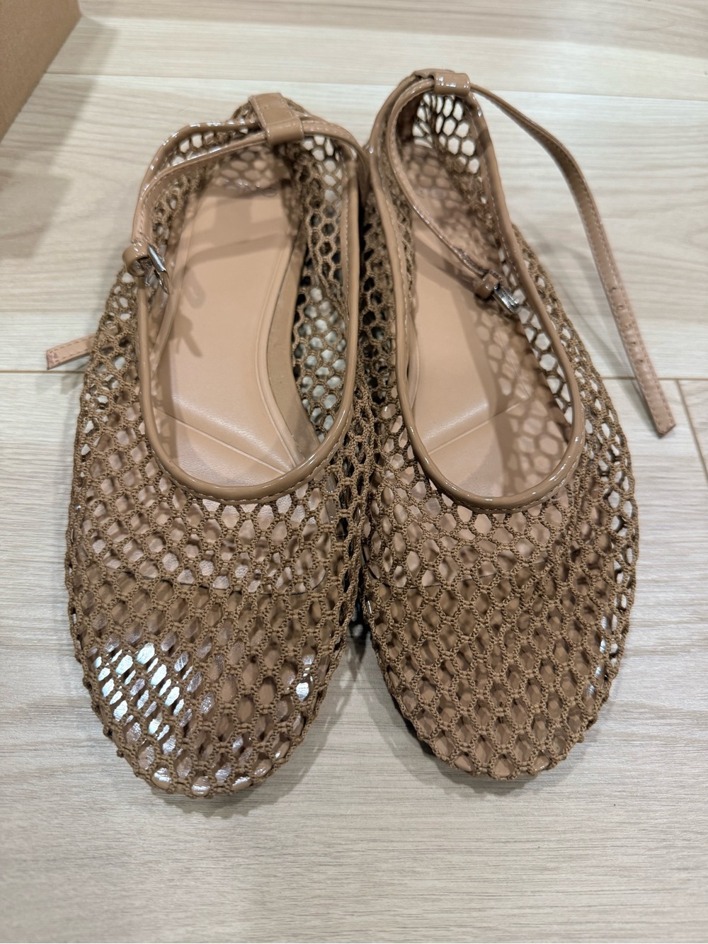 Mango Tan Mesh Ballet Flats with Ankle Strap